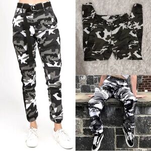 Camo Print Cargo Utility Jogger High Waisted Pants